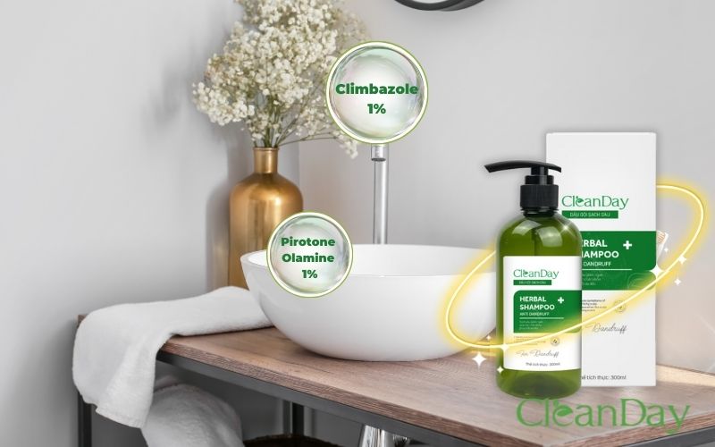 Dầu gội CleanDay chứa 1% Climbazole và có thêm 1% Piroctone Olamine