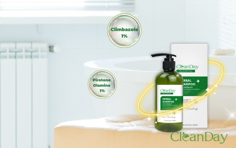 Dầu gội Cleanday chứa 1% piroctone olamine và 1% climbazole giúp sạch gàu nấm da đầu