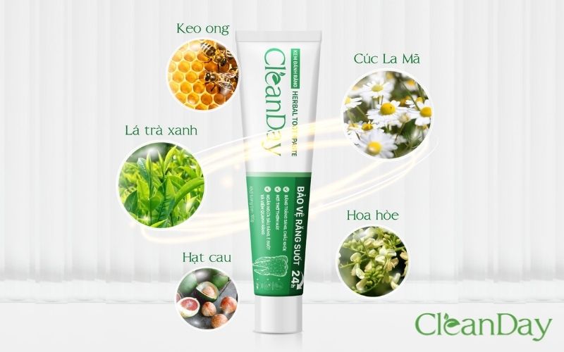 Kem đánh răng CleanDay chứa niacinamide kết hợp cùng các thảo dược thiên nhiên